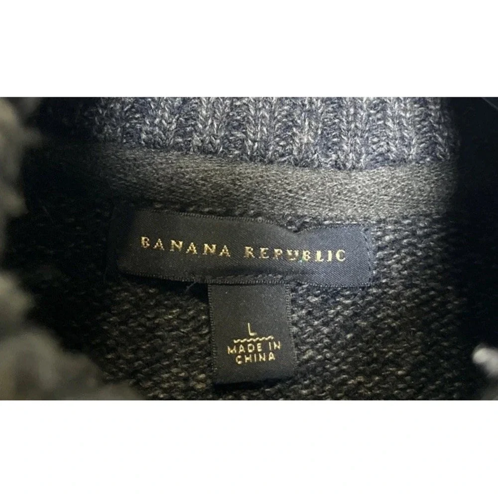 Banana Republic Dark Gray Lambswool Full‎ Zip Buckle Turtleneck Sweater Mens L